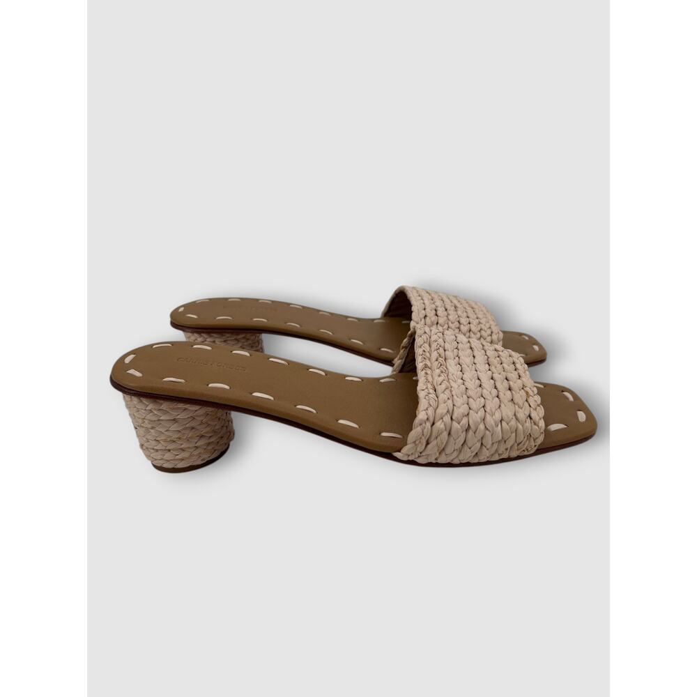 Carrie Forbes Woven Raffia Slide Sandals Ivory Braided Block Heel Mules Size 38 - Picture 8 of 8